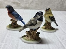 VTG Lefton Bird Figurines Hand Painted Porcelain Bluebird Goldfinch Chickadee picture