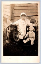 K57/ Interesting RPPC Postcard c1910 Large Teddy Bear Chair Cute Girl Doll 80 picture