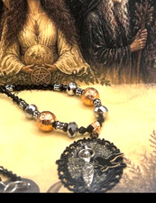 Crow Goddess Pyrite Witchcraft Pagan Witch Protection Amulet Necklace Y14 picture