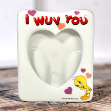 Vintage 1997 Warner Bros Tweety Bird Picture Frame I Wuv You Ceramic Heart 3.75