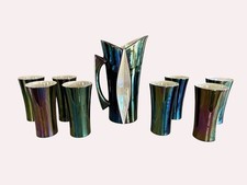 Vintage Verceram Iridescent Ceramic Pitcher & 8 Cup Set – Mid-Century French Pot picture