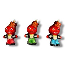 Vintage 1996 Christopher Radko Pumpkin Pete Halloween Glass Ornament Set Of 3 picture