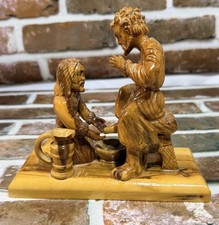 Jesus Washing Peter Feet Hand Carved Olive Wood Statue Made In Holy Land picture