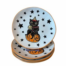 Eli & Ana Moxy Vintage Cat Salad Plates 8in Set of 4 Spooky Retro Halloween New picture