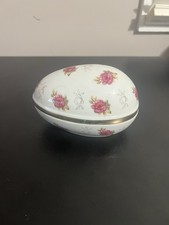 Vtg Shackman Egg Shaped Porcelain Trinket Box Japan Easter Floral Vanity C7 picture