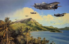 Holding the Tide by Richard Taylor aviation art signed by 4 WW2 Wildcat pilots picture