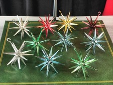 Lot of 10 Vintage MCM Bradford ATOMIC SPUTNIK Metallic Star Ornaments picture