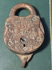 Vintage Union Pacific RR The Overland Route Fancy Back Bronze Heart Padlock 1927 picture