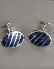 S.T. Dupont Paris Vintage Sterling Silver 925 Cufflinks Blue Enamel Oval picture