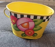 Mary Engelbreit Tin Metal Pail Yellow Basket Egg Flower Rare picture