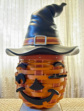 2012 Longaberger Winky Witch-Kin Pumpkin Basket Lid Halloween Complete Set picture