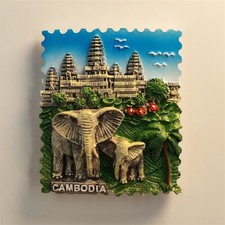 Cambodia Angkor Wat Elephant Tourist Souvenir 3D Resin Fridge Magnet Craft Gift picture