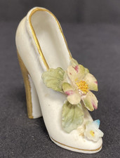 Porcelain Small High Heel Shoe with Flowers & Gold Accents - Stamped 1761 picture