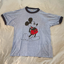 Vintage Disney Mickey Mouse Adult Blue Ringer T-Shirt picture