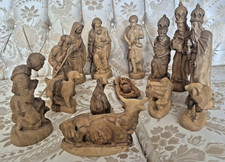 Large 16 Piece Wood Carved 10 Inch Scale Nativity Set Wise Men Goat Mary Jesus picture