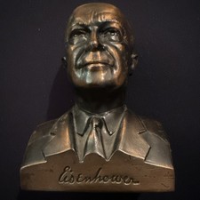 Dwight Eisenhower Metal Piggy Bank Vtg Banthrico Chicago Pontiac Michigan Bank✨ picture