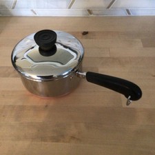 Vintage 1801 Revere Ware 1 Qt Sauce Pan Copper Bottom with Lid Clinton, IL USA picture