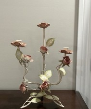 2 Vintage Mid-century Italian Style Floral Toleware Candelabra picture