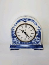 Vintage Velsen Delft Clock Holland Blue White Mantel German Movement Works picture