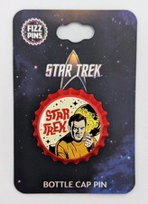 RARE Star Trek Captain Kirk Bottle Cap Enamel Pin Shatner Retro Art Enterprise picture