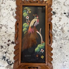 Vintage Made in Mexico Feather Tropical Bird Framed Art - 6x10 picture