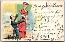 Don't Fail To Answer, 1906 Love Romance, Couple, Man Kneeling Down, Postcard picture