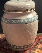 Knott's Berry Farm Foods Cream/Sage Textured Ceramic Cookie  Canister Grannycore picture