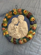 Vintage Italian Style Holy Family Ceramic Wall Plaque Fruit Border Religious picture