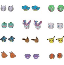 Pokemon 12-Pair Character Earrings Zinc Alloy Pikachu Eevee Squirtle Gengar Mew picture