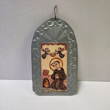 Vintage San Pascual Retablo Tin Wall Plaque Madrid New Mexico Folk Art 3x5