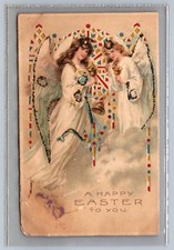 Postcard Hold to Light Happy Easter to You Angels Bells Church Windows HTL  L088 picture