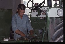sl44 Slide 1970's Farmer Mechanic Working Oliver Tractor Farm 135a picture