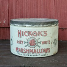 Vintage Large Tin for Hickok’s Lily White Marshmallows, w/ Red Type, Sidney Ohio picture