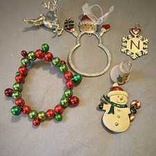 Vintage Christmas Set Lot of 6 Reindeer Santa Bell Snowman Pendant Bracelet picture