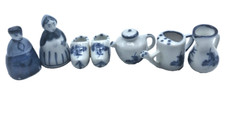 Vintage 8 Porcelain Small Figures  White & Blue from Holland 1.5