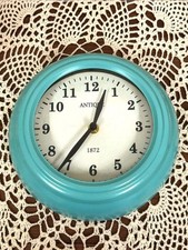 World Market Turquoise Blue Wall Clock 8.5” Retro 1872 Quartz Kitchen Decor picture