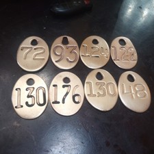 Lot of 8 Vintage Antique Thick Heavy Brass Cow Cattle Tag # Double-Sided polish picture