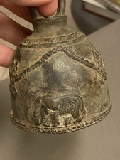 Vintage Southeast Asian Cast Bronze Elephant Temple Bell Antique Style Garland picture