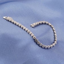 Bezel Set Diamond Tennis Bracelet Jewelry In 14K White Gold Plated 7.5'' women's picture
