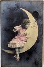 1906 Man in the Moon Postcard Girl on Crescent Moon Fantasy McCoy Printing RPPC picture