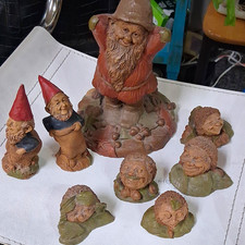 Fantasy Gnomes Lot of 7 Gnome/Elf Figurines, Hand-Painted, Red Hats, Leaf picture