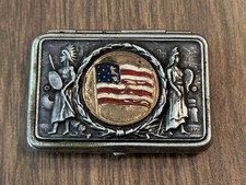 Vintage Antique Match Safe Enamel American Flag & Chicago Advertising picture