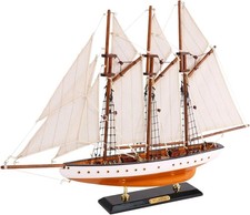 19-inch Wooden Model Sailboat Decor - Atlantic Schooner Model Ship, Vintage picture