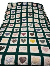 Vintage Handmade Hearts And Squares Quilt 95” X 87” picture