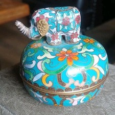 1992 Vintage Ardleigh Elliott Cloisonné Elephant Procession Music Trinket Box picture