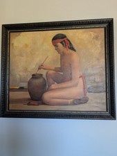 Valentine Morse  Listed Artist Original Oil Painting Of Native American Boy 1900 picture