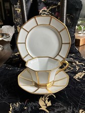 Vtg Tirschenreuth Bavaria Art Deco Teacup Saucer Trio Set Gold Octagon Germany picture