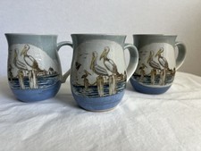 3 Vintage Otagiri Collectable Stoneware Mugs Pelican Ocean Harbor picture