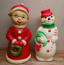 2pcs Vintage Christmas Blow Molds Mrs Santa Claus Union Prod. & Snowman Empire picture