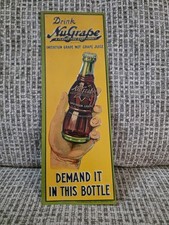 Vintage 1930's Drink NuGrape Tin Sign 5x14 Demand It In This Bottle Beautiful picture